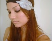 FERRAH sparkling beaded three circle jewel rhine stone black satin plush elastic dress headband by Mixbaby