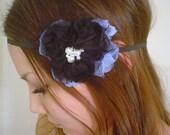 BLUE BLACK CHIFFON PEARLS crystal beading jeweled dress head hair band formal by Mixbaby