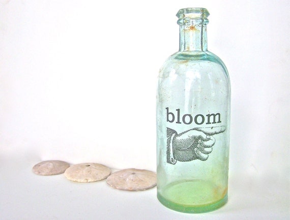 Shabby Beach Cottage Vase OLD Aqua Bottle Garden Home Decor Apothecary Bottle