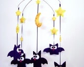 Felt Baby Mobile - Batty Family Bat Mobile - Made to Order - Home Decor Nursery - Gold Moon