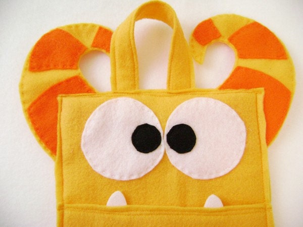 Felt Holiday Stocking - Martin the Orange Monster - Striped Horns