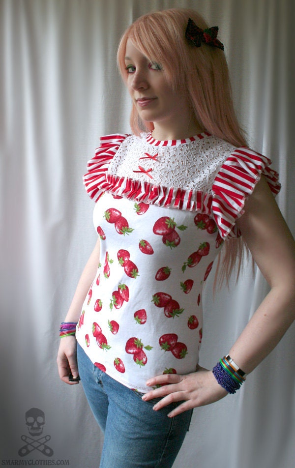 lolita Strawberry Cream Puff top custom shirt - handmade to order - smarmyclothes diy