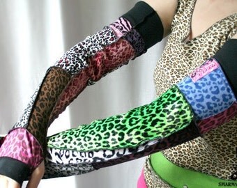 FICKLE FELINE patchwork armwarmers fingerless gloves