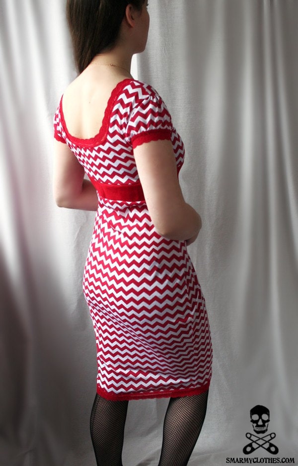 chevron zigzag rockabilly wiggle dress - RocknRoll Ramona - handmade custom size - smarmyclothes