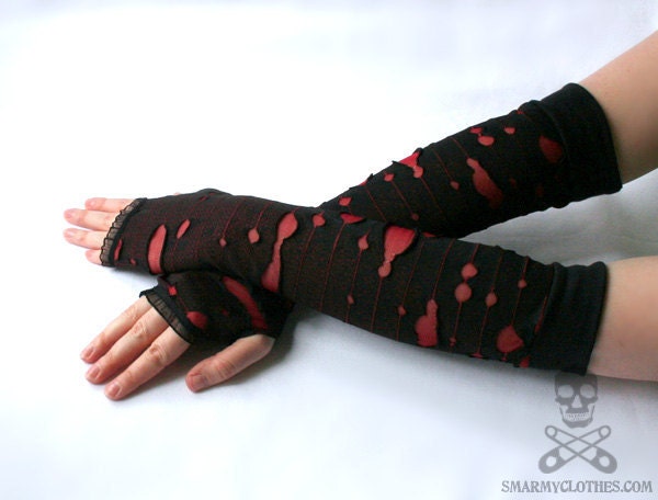 Zombie Apocalypse shredded armwarmers fingerless gloves - smarmyclothes horror punk diy