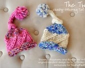 Baby Boy Hat Newborn Photography Prop Twisted Twirl Chunky Stocking Tail by TrickyKnits - The Twirl in Blueberries n Cream - Twins Gift