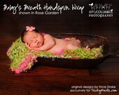 Newborn Photography Prop Mini Blanket Handspun Wrap for Baby Girl "rose garden" pinks and greens by TrickyKnits Tricky Knits