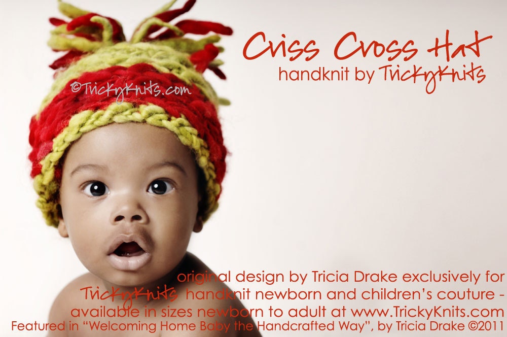 READY to SHIP Christmas Baby hat photo prop newborn Criss-Cross Chunky Beanie 3-6 mo Holly Berry Cherry Limeade  original designer