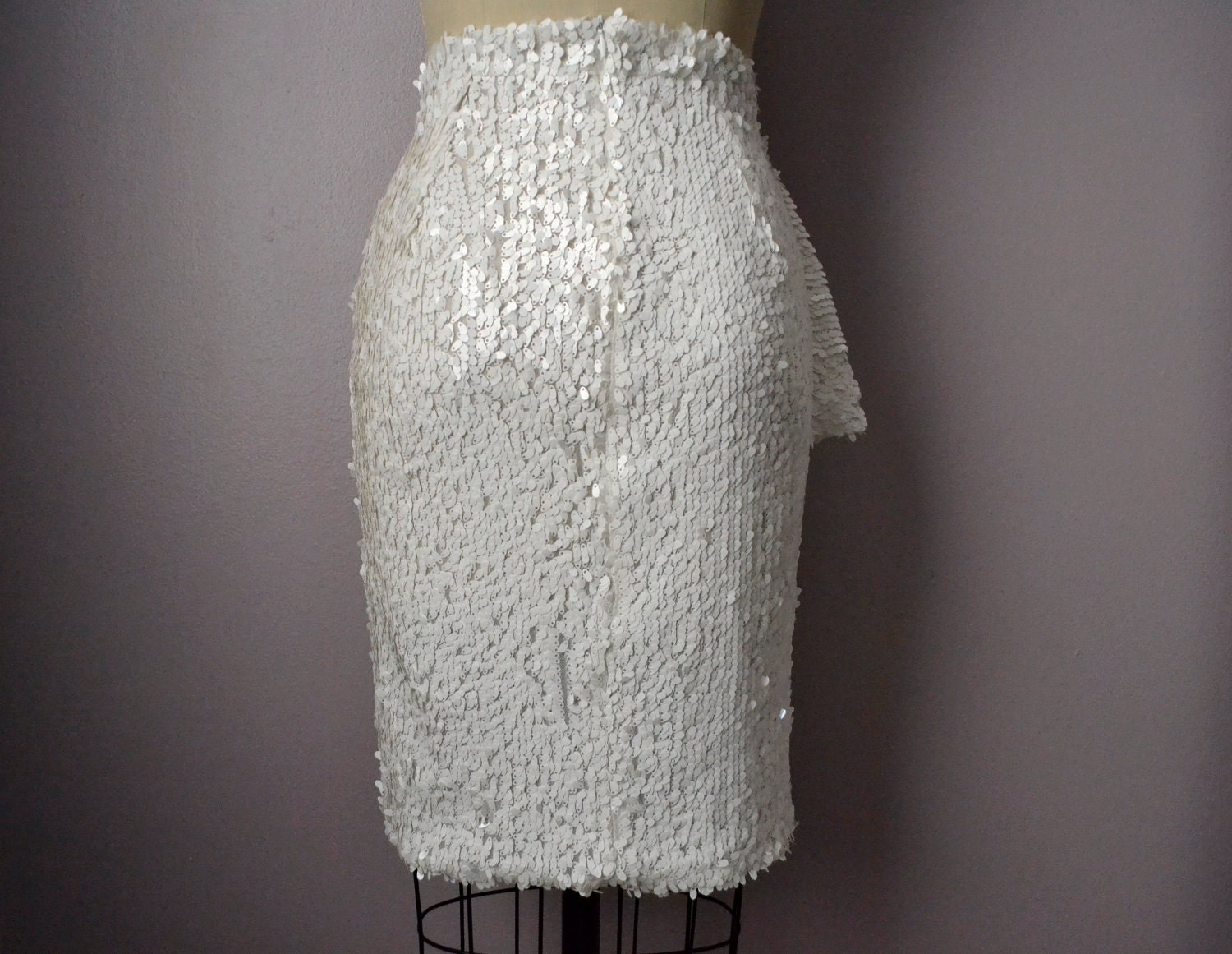 Ruffle Front Sequin Pencil Skirt