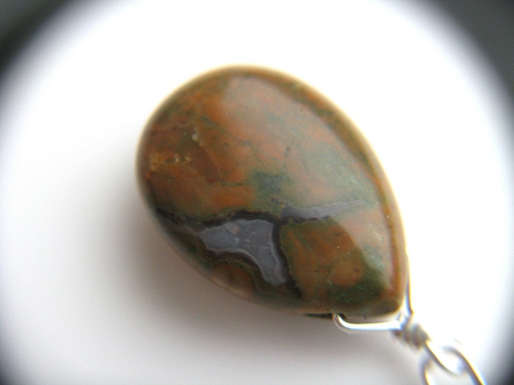 World Map Jewelry . Big Stone Earrings . Brown Stone Earrings . Sterling Silver Wire Wrap Earrings . Rhyolite Earrings - Boa Collection