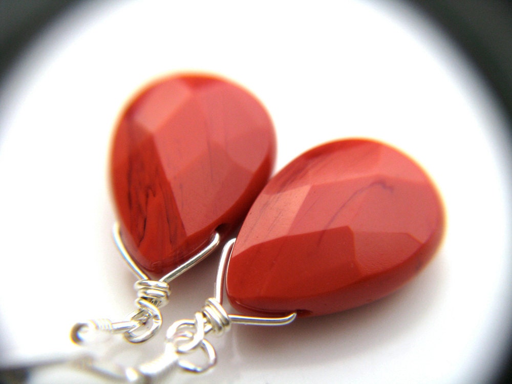 Coral Pink Earrings . Bright Pink Earrings . Sterling Silver Wire Wrap Tear Drop Earrings . Pink Bridesmaid Sets - Flor Collection