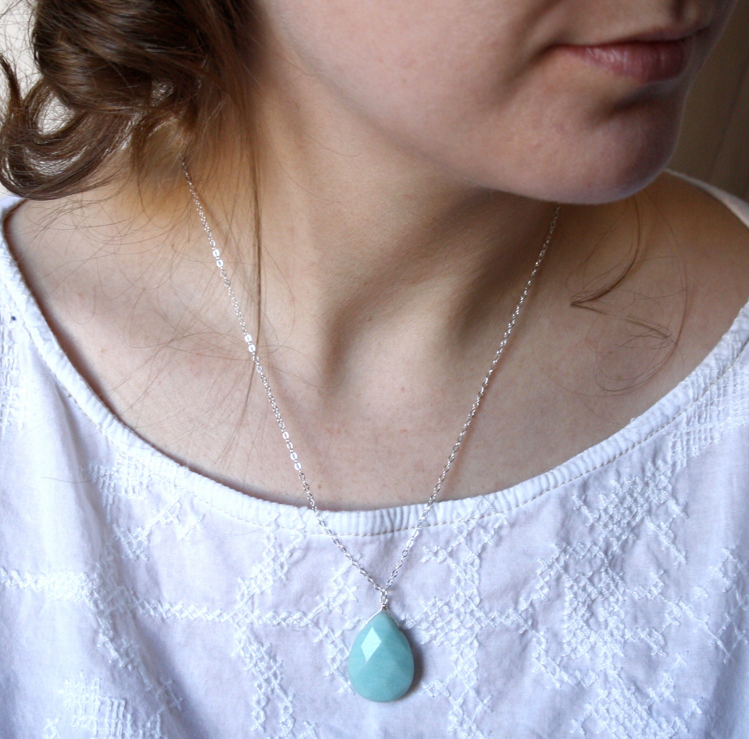 Baby Blue Necklace . Boho Wedding . Large Stone Necklace . Blue Amazonite Necklace . Blue Bridesmaid Sets - Antigua Collection