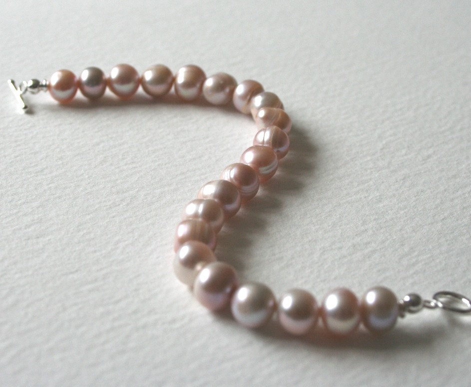 Pink Freshwater Pearl Sterling Silver Bracelet