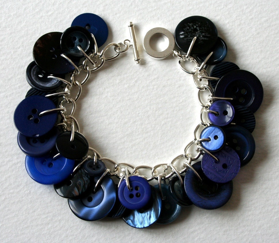 Button Charm Bracelet Mood Indigo Navy Blues