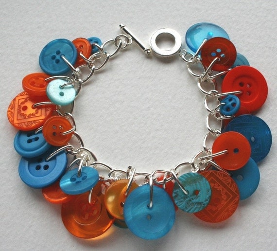 Button Charm Bracelet Orange and Aqua