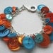 Button Charm Bracelet Orange and Aqua