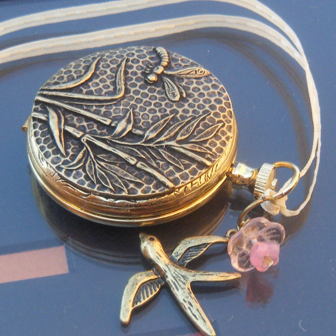 Reeds In The Wind Pill Box Locket -Pocket Watch Style
