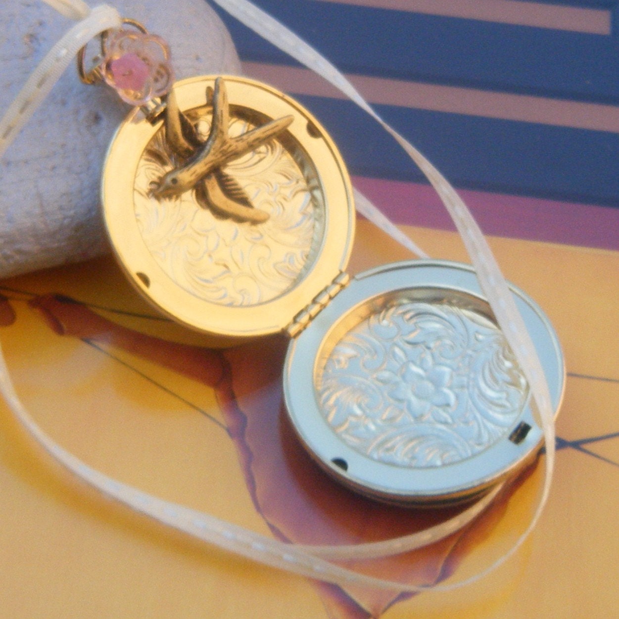 Reeds In The Wind Pill Box Locket -Pocket Watch Style
