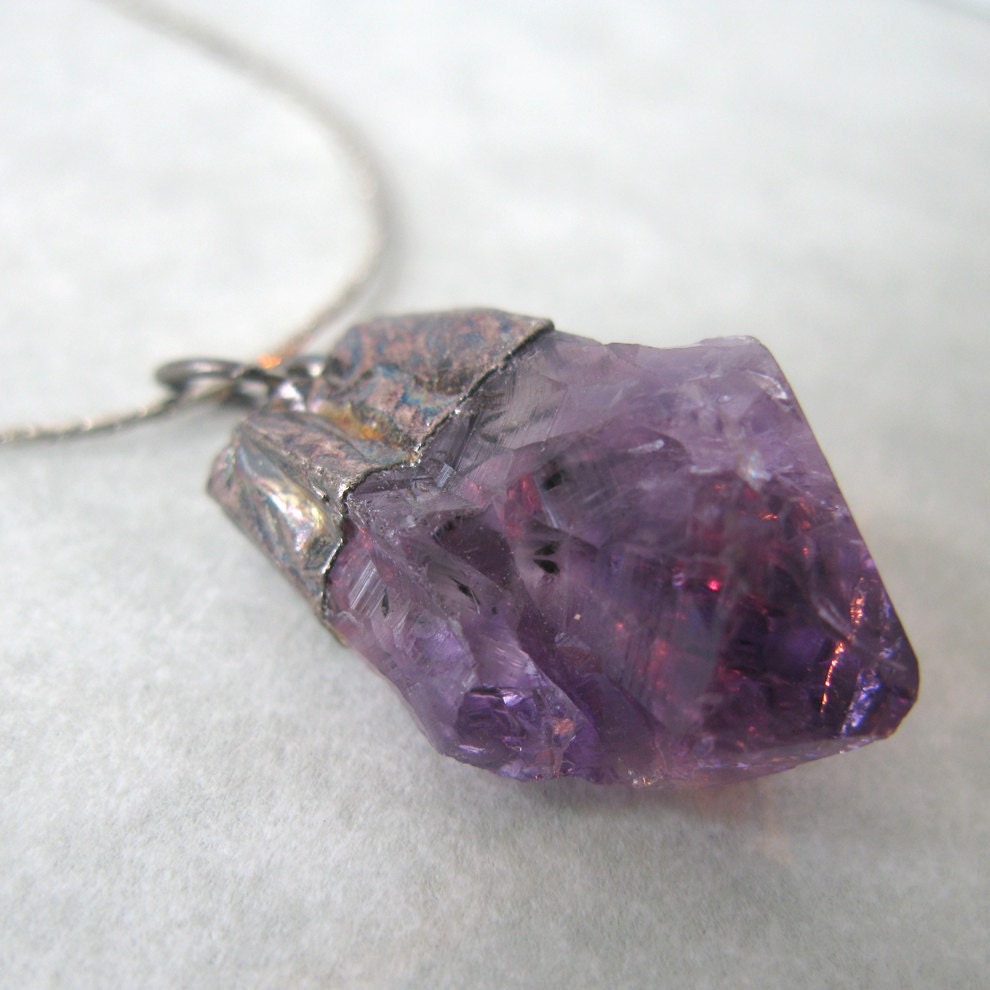Amethyst and Antiqued Silver  23 inch Necklace