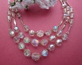 Vintage 3 Strand Aurora Crystal Bead Necklace