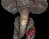 Folk Art Christmas Elephant with heart Ornament