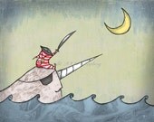 Baby Boy Nursery Art Pirate and Nautical Themed Ahoy Moon  8 x 10 inch art print