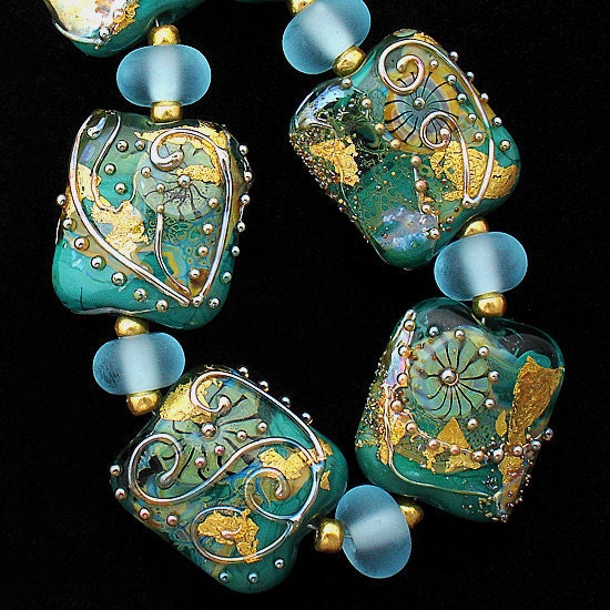 DSG Beads Handmade Organic Lampwork Glass Made To Order (Green Mints)