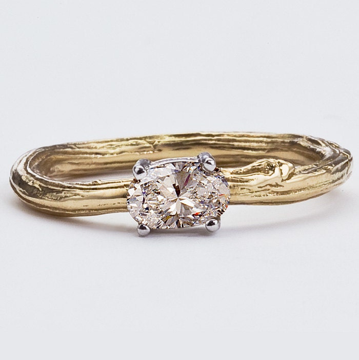 Champagne Diamond Engagement Ring - Faceted Oval Stone  - New York City Twig in Yellow Gold