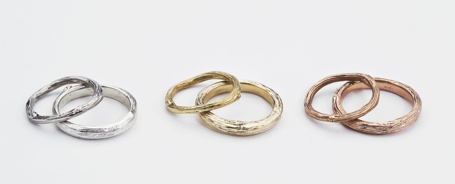 Rose Gold Wedding Ring Set for Him and Her -  From Nature in Sustainable 18K Gold