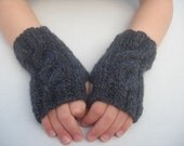 Childrens wrist warmers, Age 9 - 12 years mittens fingerless gloves charcoal grey gray