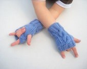 Childrens wrist warmers, Age 2 to 4 years fingerless mittens fingerless gloves blue