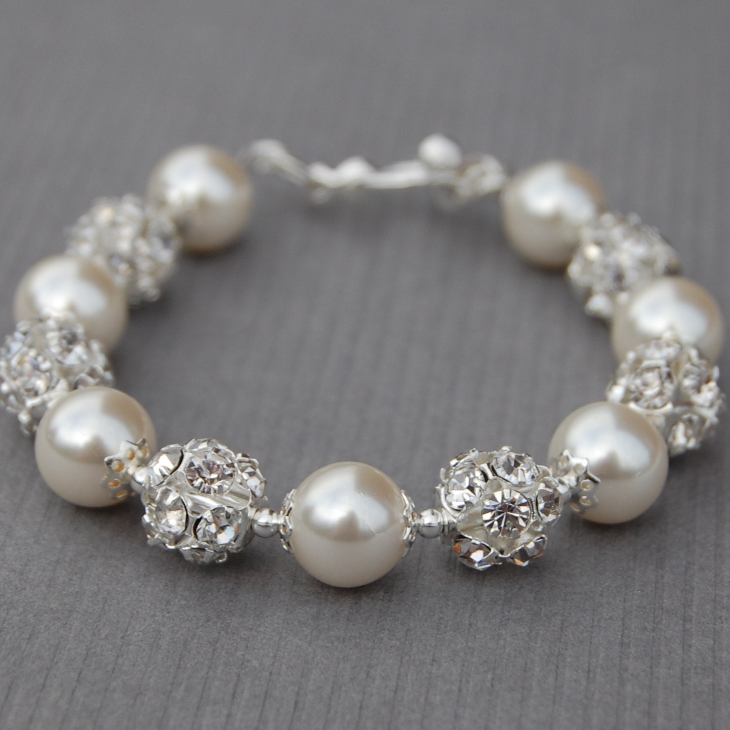 Bridal Ivory Pearl and Rhinestone Bracelet, Sparkling Wedding Jewelry, Bling Bracelet, Bridesmaid Jewelry