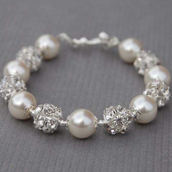 Bridal Ivory Pearl and Rhinestone Bracelet, Sparkling Wedding Jewelry, Bling Bracelet, Bridesmaid Jewelry