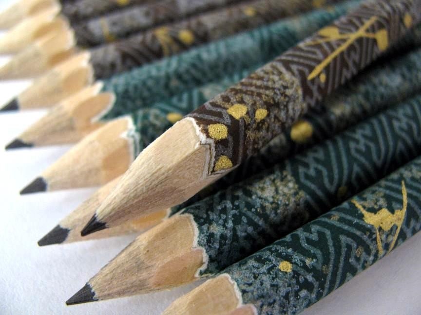 mini washi-wrapped japanese pencils - set of 10 - fuji fog