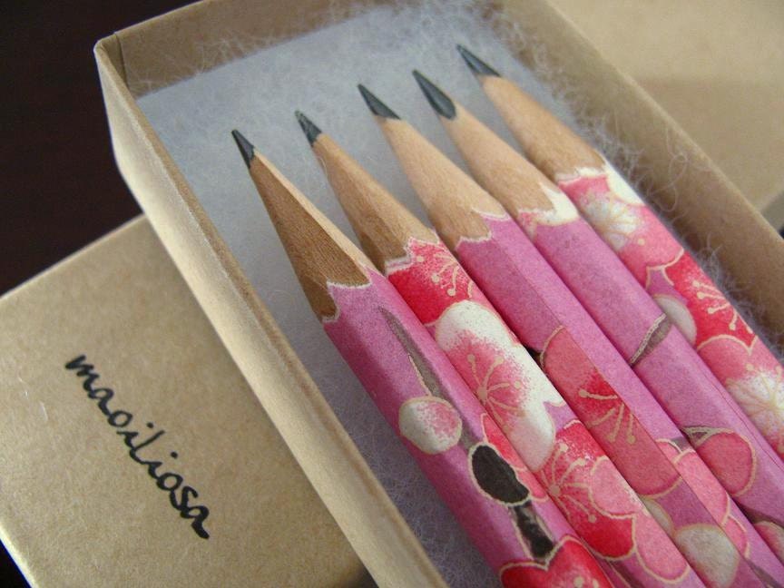 washi-wrapped japanese pencils - set of 5 - sweet summer (pink)