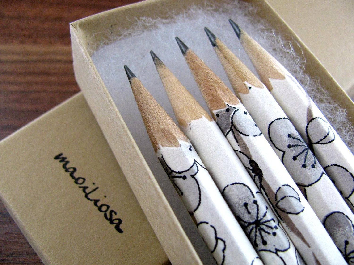 washi-wrapped japanese pencils - set of 5 - sumi-e blossoms
