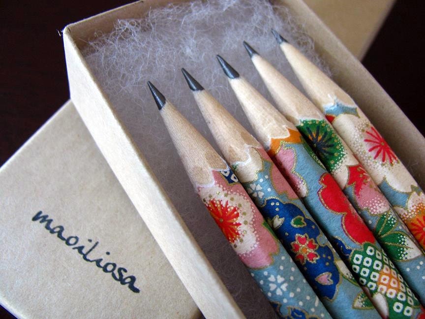 pencils made with japanese paper - set of 5 - patchwork sakura