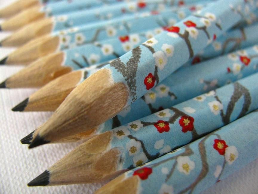 mini washi-wrapped japanese pencils - set of 10 - gentle spring