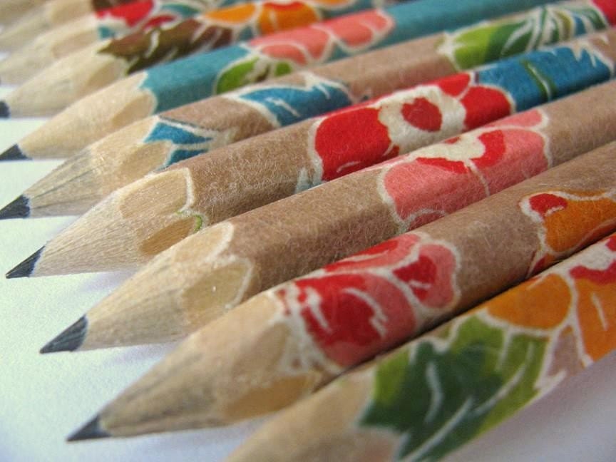 mini japanese paper-wrapped pencils - set of 10 - vintage wallpaper