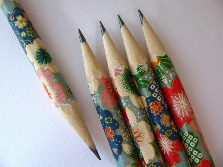 pencils made with japanese paper - set of 5 - patchwork sakura