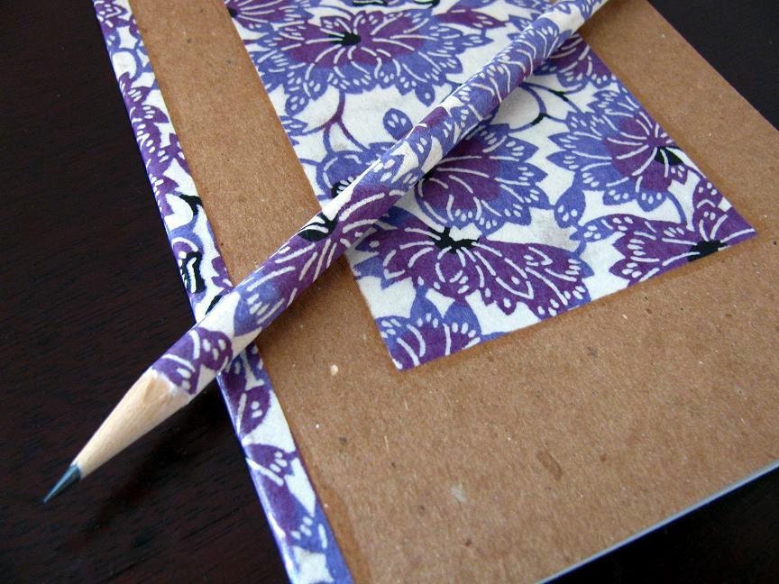 LIMITED EDITION journal made from recycled materials and japanese paper - notebook and pencil set - vibrant lotus (purple)