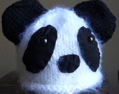 NEW - Hand knit Infant Panda Hat Beanie Photo Prop Handknit Winter Halloween Costume zoo
