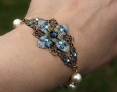 FREE MATCHING EARRINGS bridesmaid jewelry bracelet blue pearl - earrings flower blue