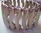 Vintage Boho Chic Bracelet Silver Textured with Purple Faceted Beads Signed