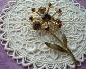 Vintage Bold Flower Brooch Pin Dandelion Amethyst Rhinestones