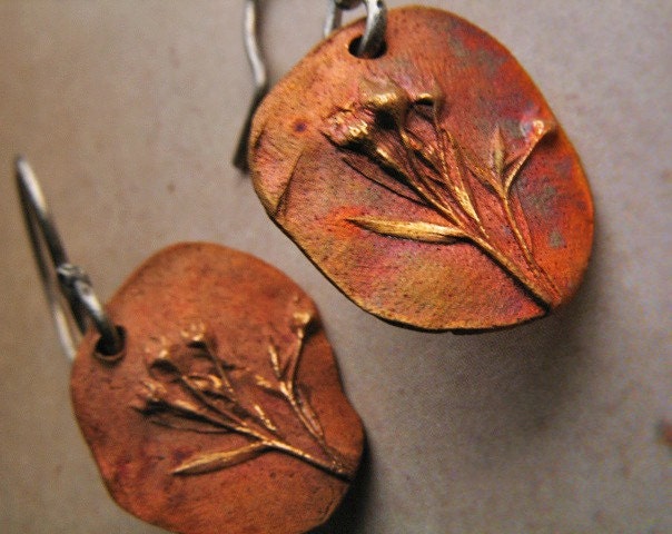 flax blooms in bronze earrings