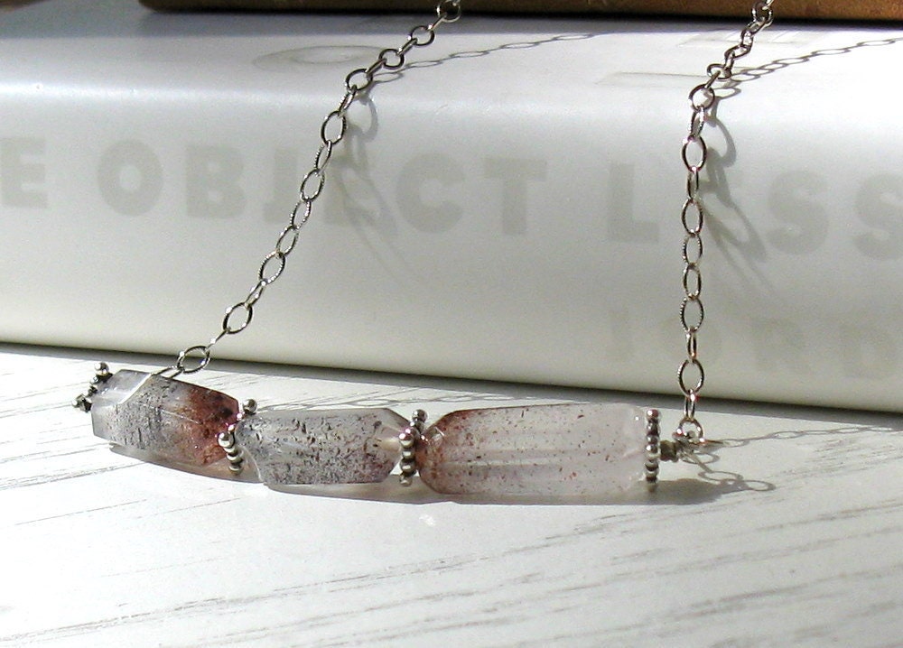 Gemstone Neutral Sterling Silver Necklace, Quartz Hematite Included Gemstone Necklace - Inclusion: Earthy / Neutral / Natural / Woodland