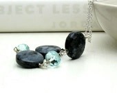 Organic Gemstone Wire Wrapped Necklace / Gemstone Sterling Silver Larvikite Necklace - Geneva / organic / aquamarine