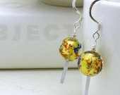Gold Murano Glass Dangle Earrings / Modern Gold Beaded Earrings / Minimalist / Mod / Harvest / Flame