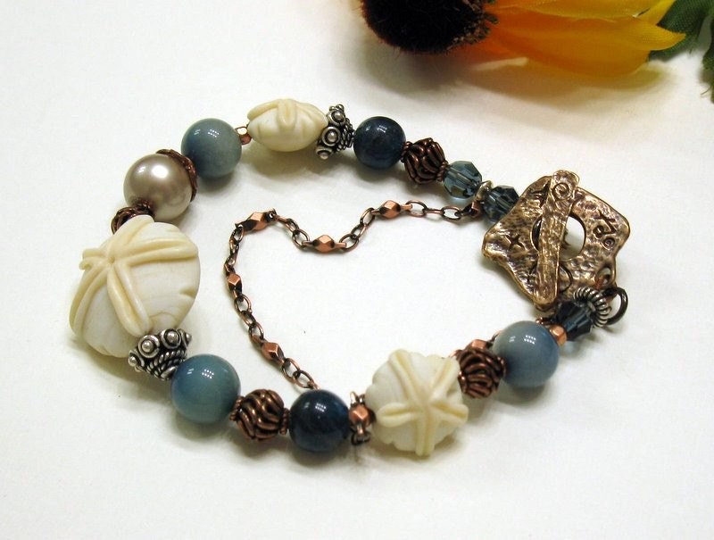 Eclectic Sand Dollar Lampwork Bracelet - Beached / Spring Summer Beach Shore Boho